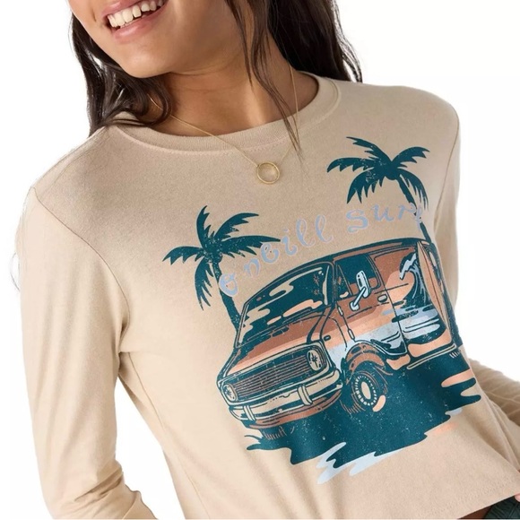 O'Neill Tan Long Sleeve Tee with Beach Graphic Girls size XL OBX - Picture 2 of 9